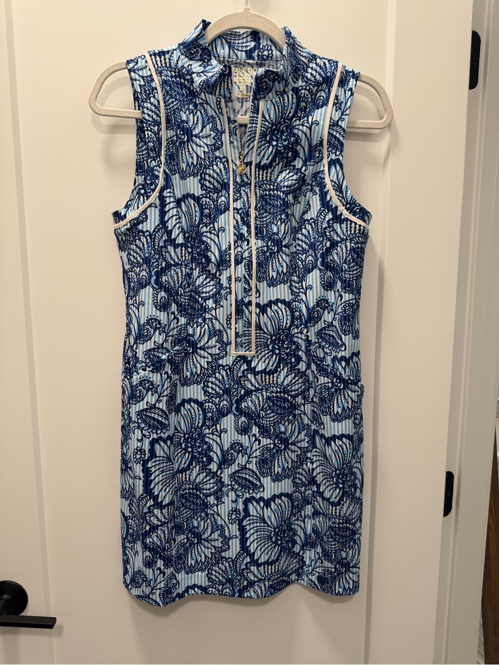 Lilly Pulitzer Luxletic Blue & White Floral Zip Polo Mini Dress 4